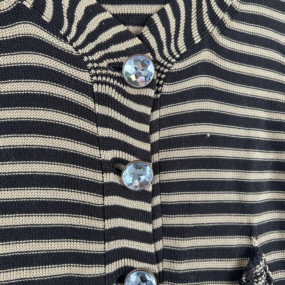 Vtg Carlisle Cardigan Sweater Womens Large Stripe Ruffle Rhinestone Button Y2K - Picture 2 of 11